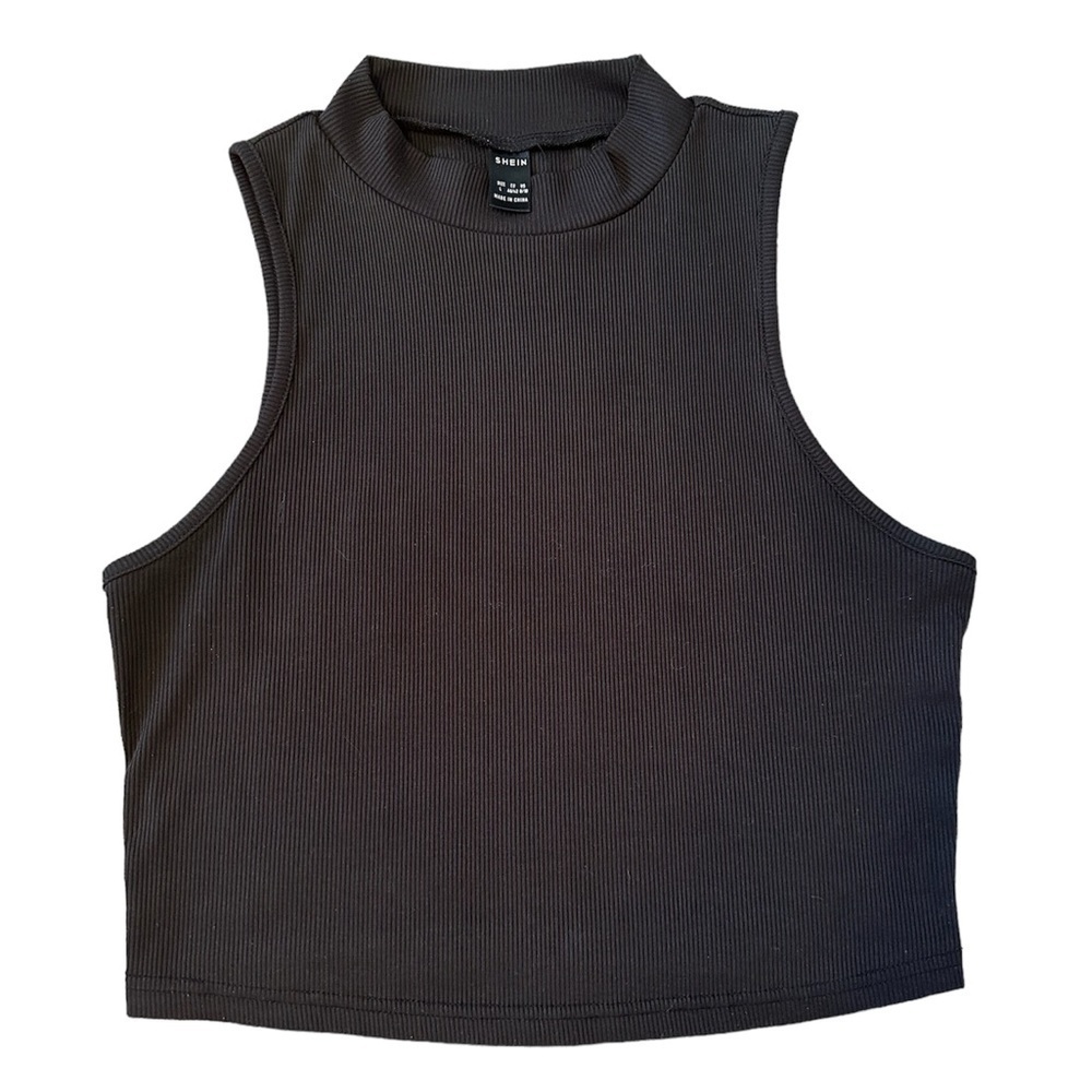 SHEIN Black Mock neck Cropped Ribbed Stretchy Tank Womens Large